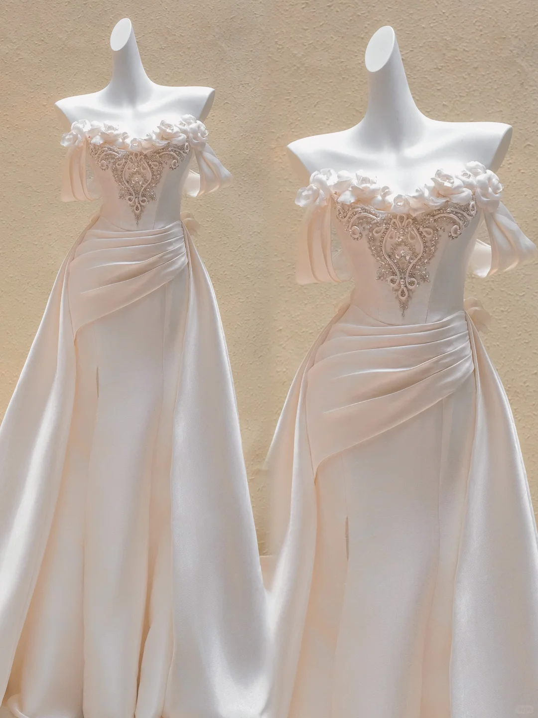 Pretty Wedding Dress Sheath Off The Shoulder Light Pink Satin Long Wedding Dresses Bridal Gowns WD013