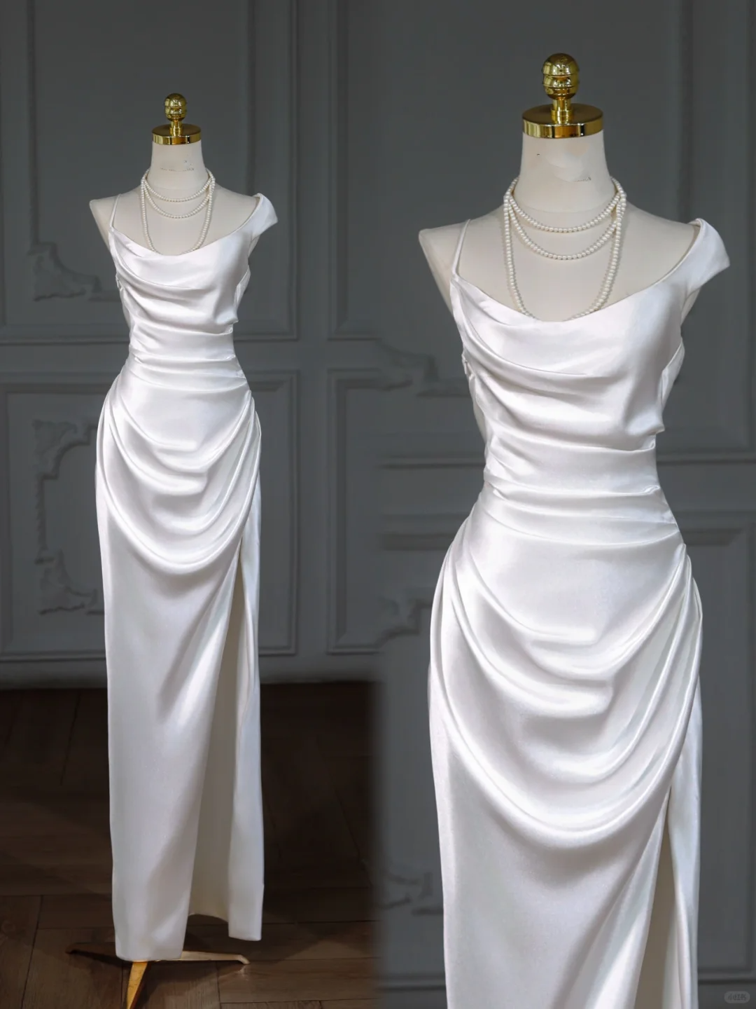 Pretty Wedding Dress Sheath Strapless Satin White Slit Long Wedding Dresses Bridal Gowns WD014