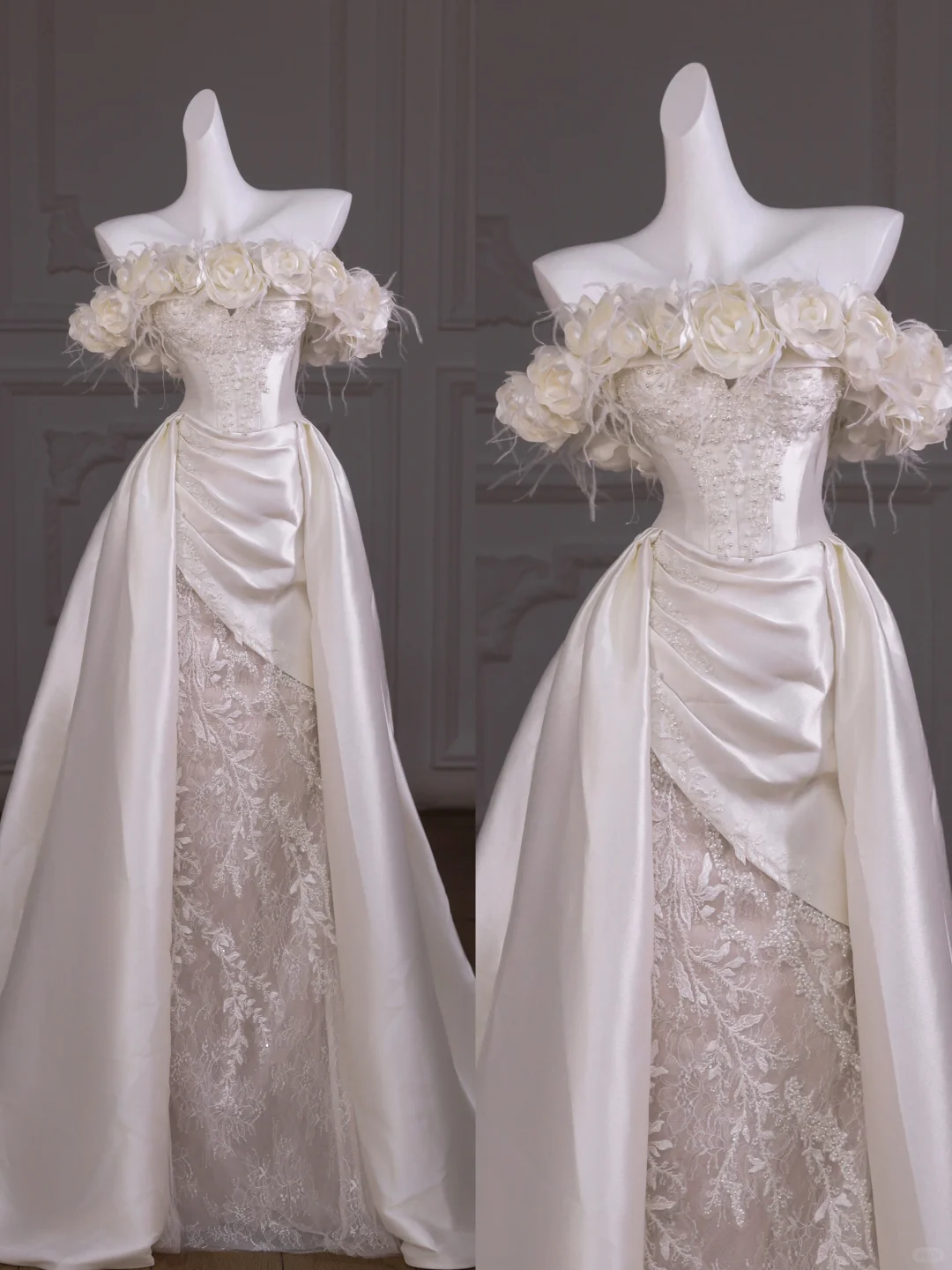 Pretty Wedding Dress Sheath Strapless White Satin Long Wedding Dresses With Flowers Bridal Gowns WD020