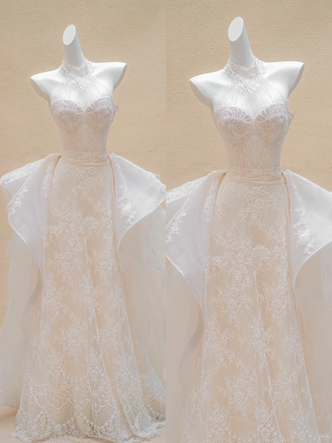 Pretty Wedding Dress Sheath High Neck Lace Long Wedding Dresses Summer Country Bridal Gowns WD033