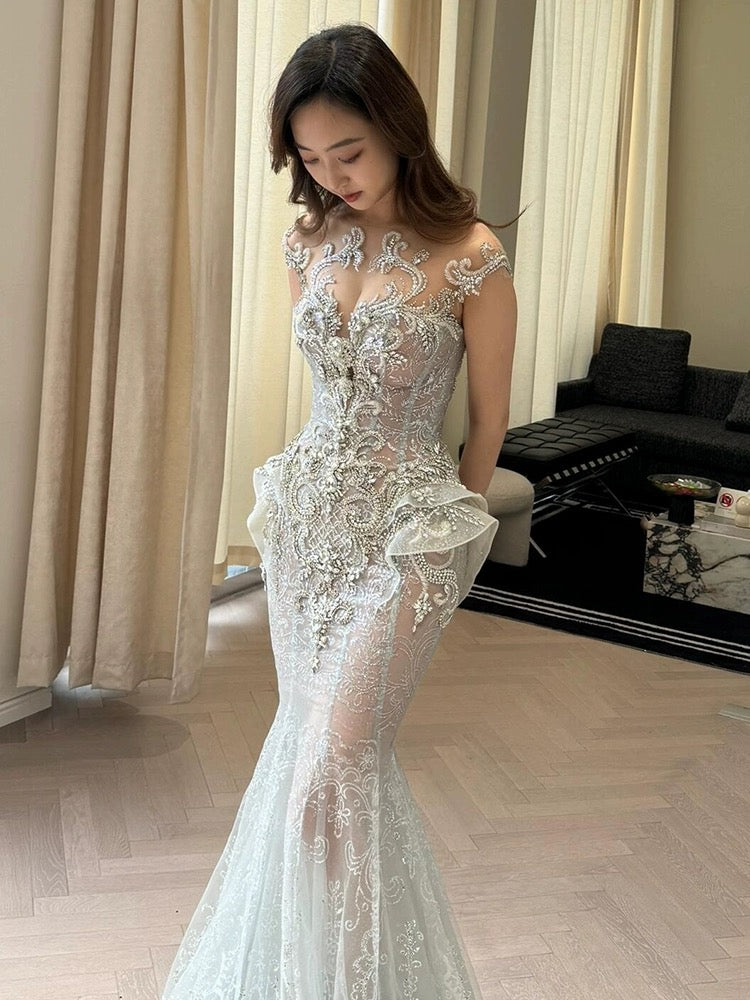 Sexy Wedding Dress Mermaid Sequin Long White Wedding Dresses Bridal Gowns WD042