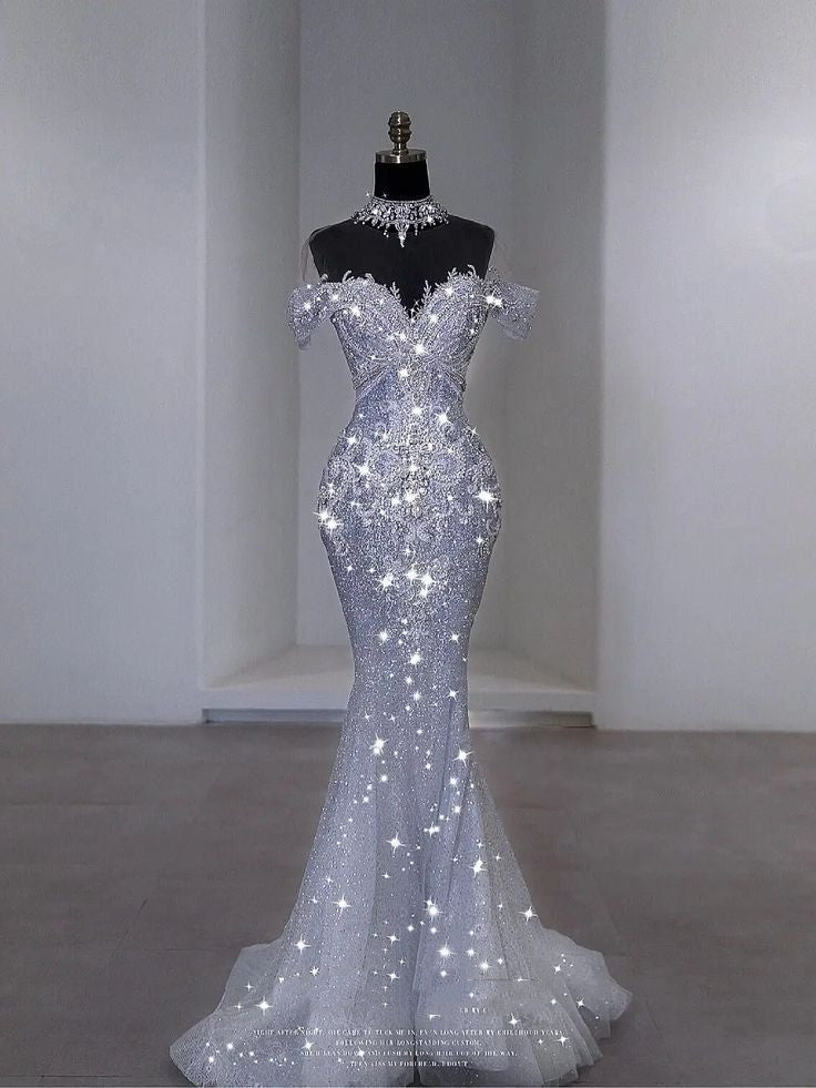 Sparkly Wedding Dress Mermaid Off The Shoulder Sequin Long White Wedding Dresses Brides Dress Bridal Gowns WD047