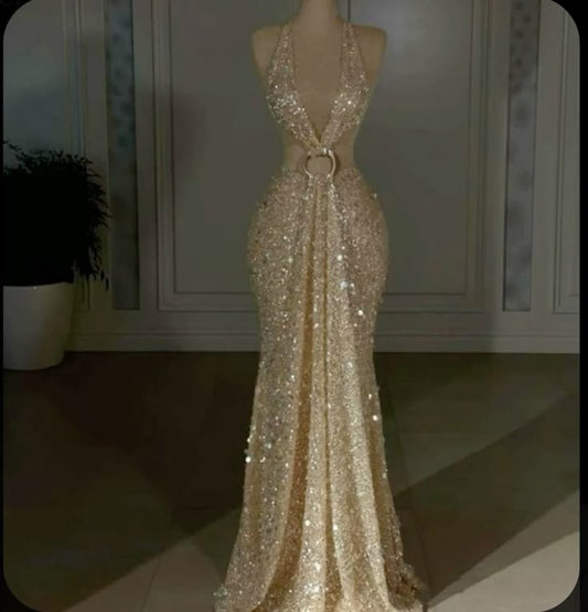 Classy Mermaid Halter Sleeveless Sequin Prom Dresses Summer Wedding Guest Dresses Wedding Guest Outfits WD054