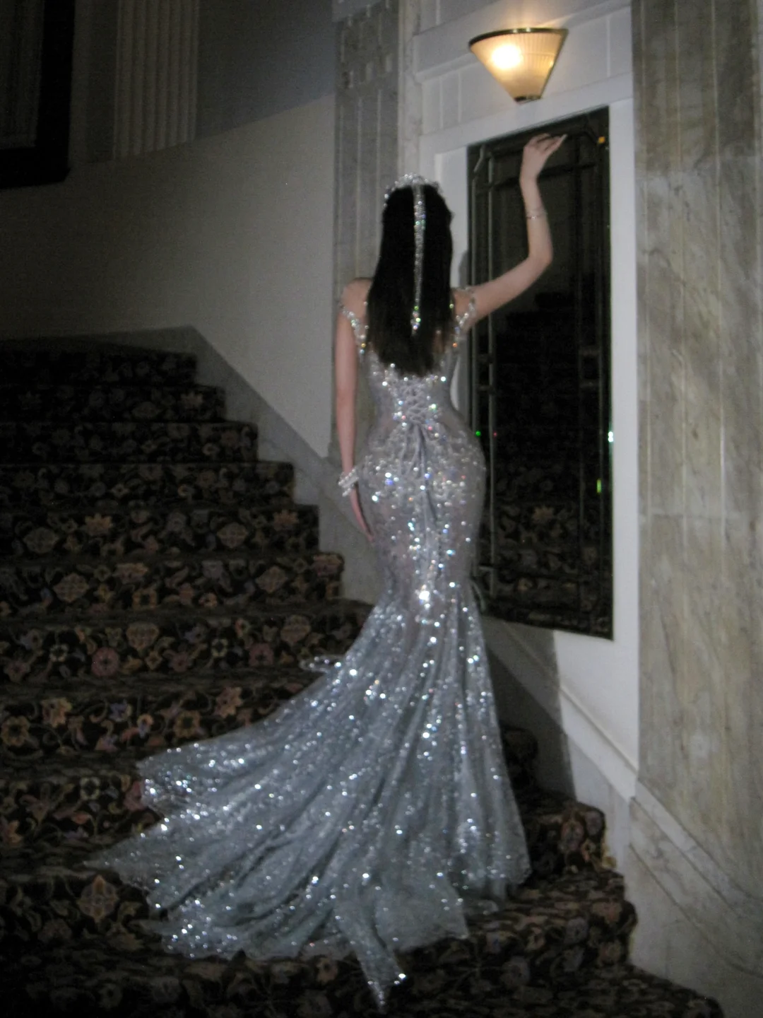 Retro Wedding Dress Mermaid Scoop Sequin Pearls Long Silver Wedding Dresses Bride Dress Bridal Gowns WD057