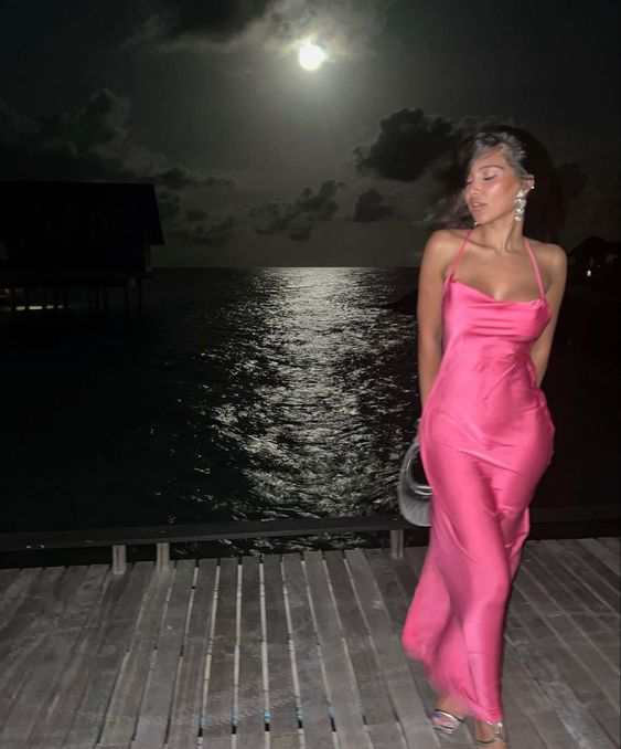 Sexy Halter Pink Satin Prom Dress Evening Gown SH1306