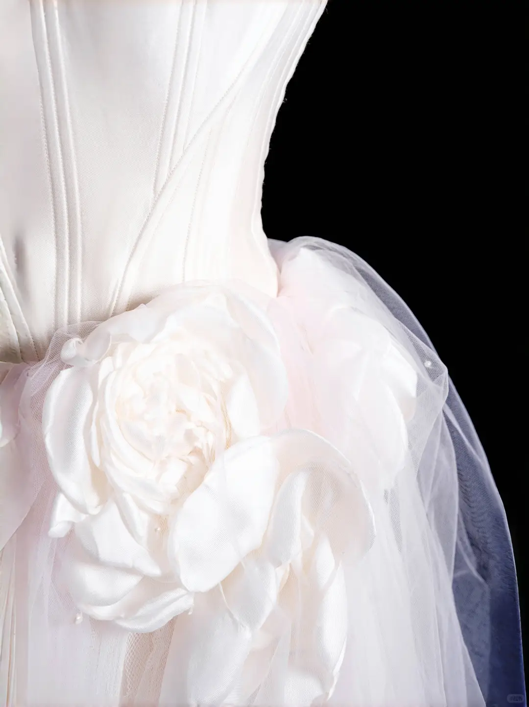 Classy White Satin Pink Tulle Strapless Birthday Dress Wedding Party Dress S479