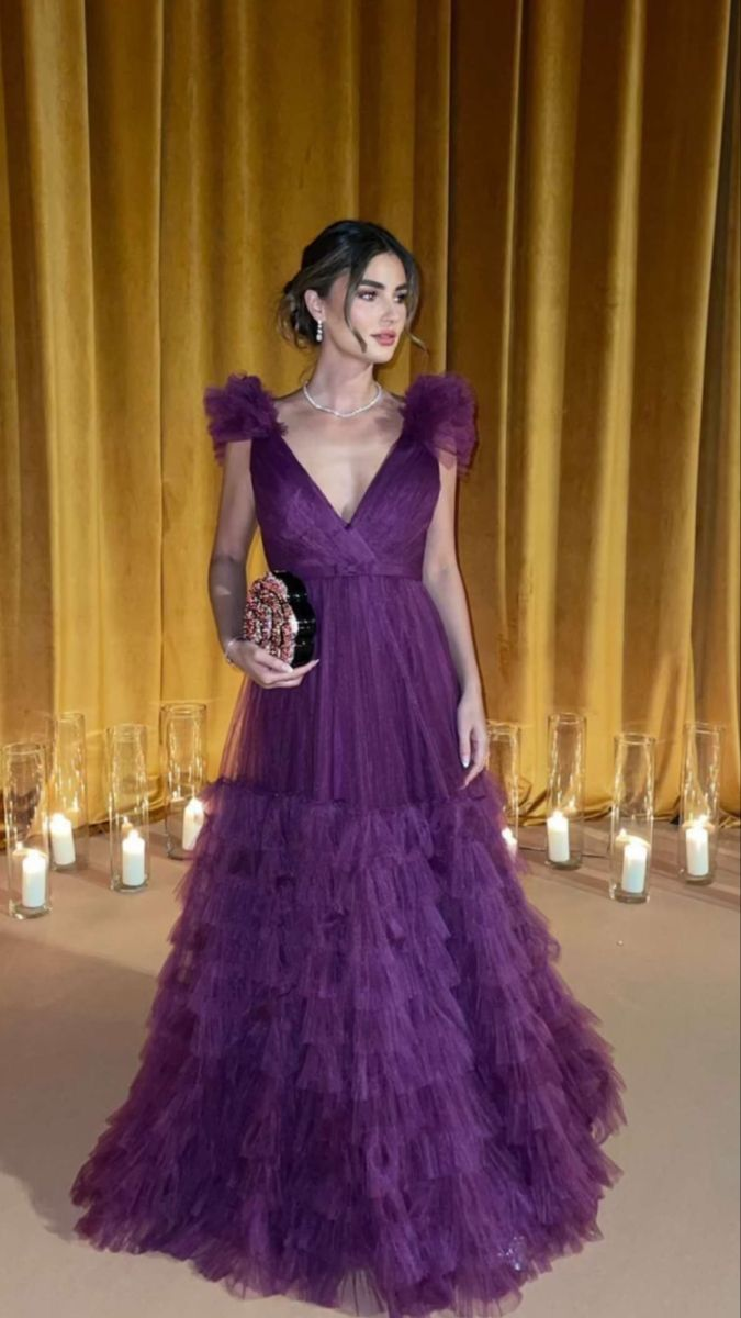 Luxury Purple Layered Tulle Formal Dress Woman Elegant