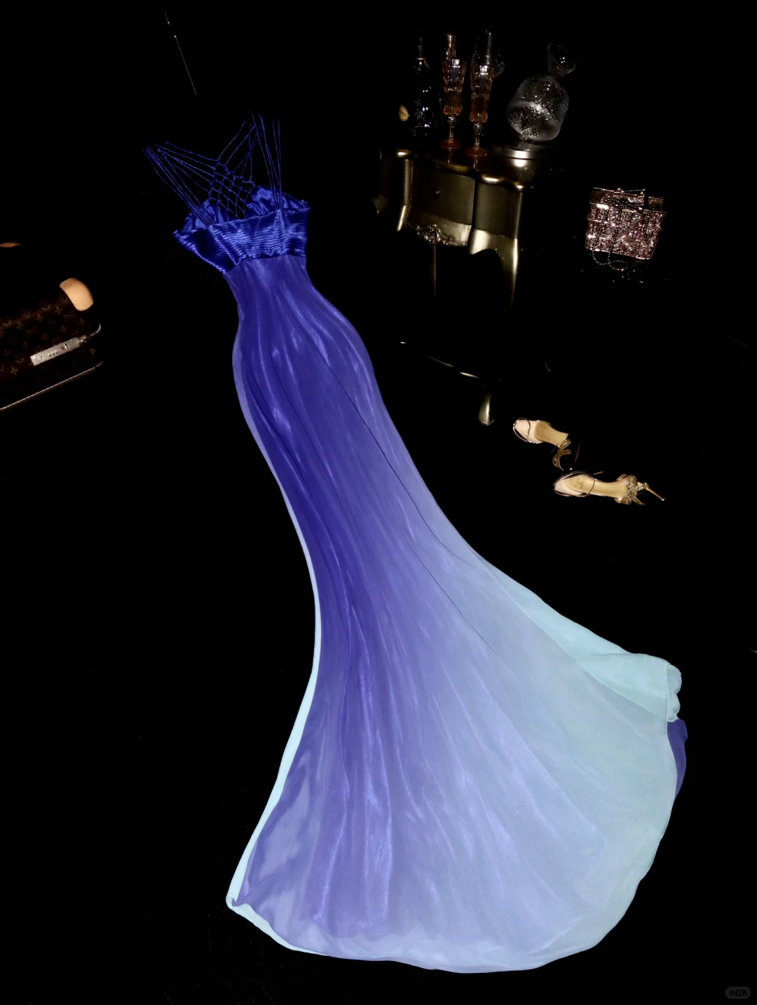 Unique Mermaid Strap Purple Ombre Satin Chiffon Long Prom Dress Party Dress SH3042