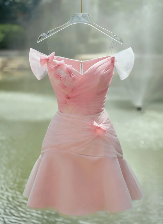 Sweet Pink Satin Tulle A Line Birthday Outfits Homecoming Dress With Bow S549