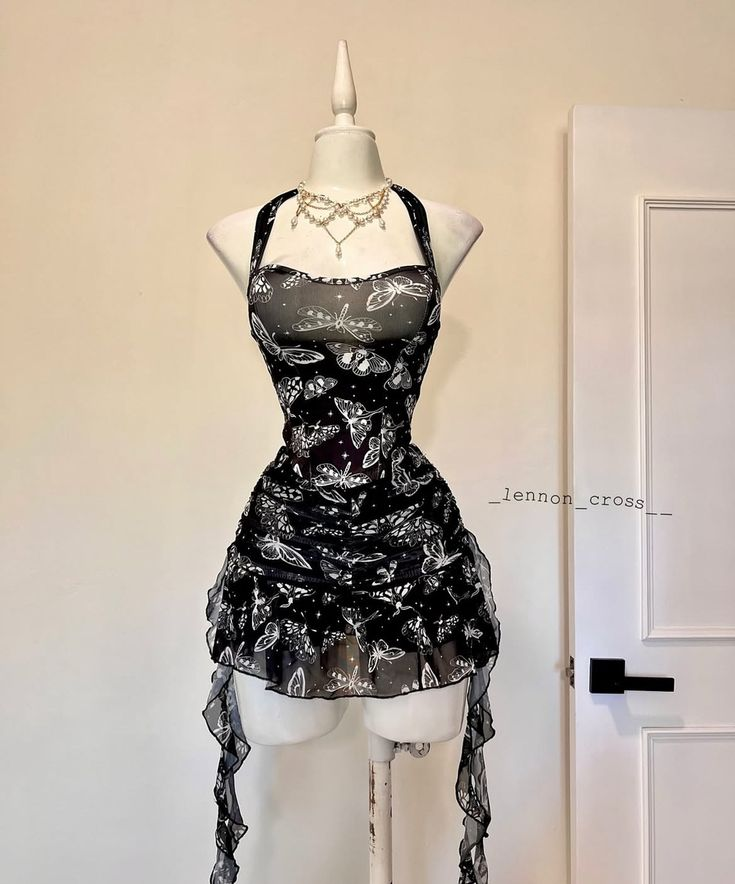 Sexy Black Halter Chiffon Sheath Butterfly Cocktail Dress Mini Birthday Dress S235