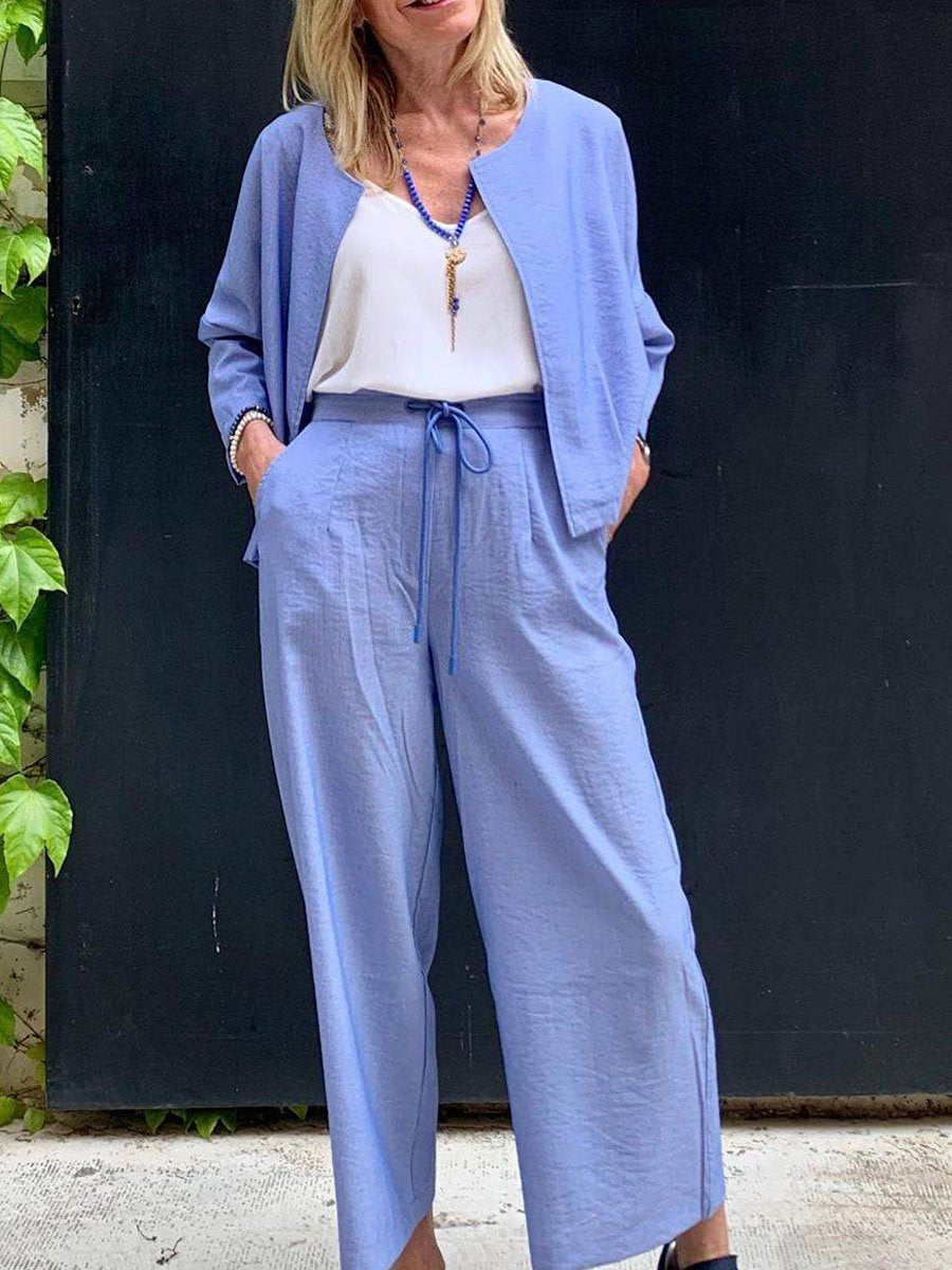 Daily Casual Cotton and Linen Cardigan Women's Suit