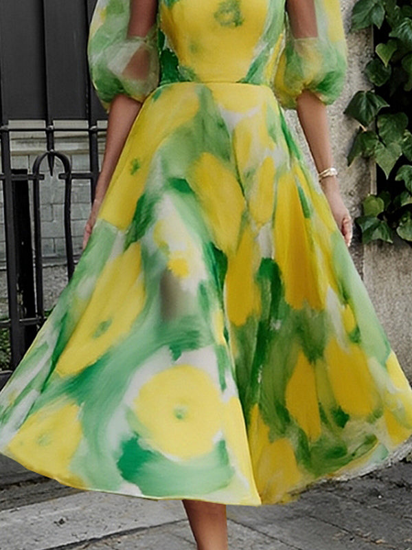 Elegant Floral Printing Midi Dress
