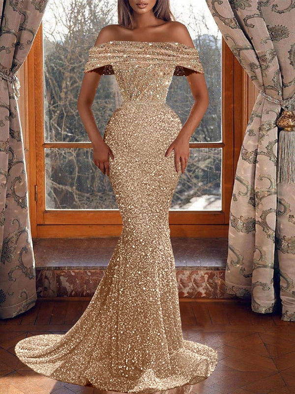 Solid Color Sequined Tube Top Maxi Dress