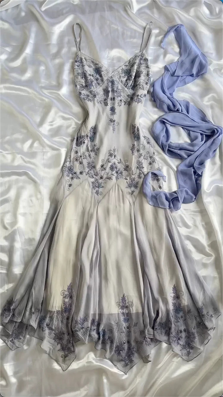 Purple fashion elegant exquisite beaded spaghetti strap A-line long chiffon ball gown evening dress party dress gh2919