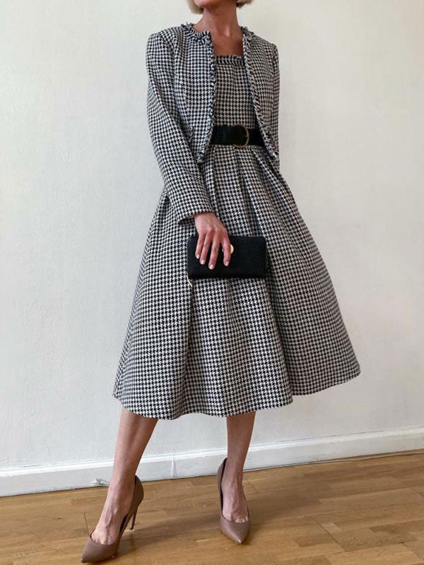 Casual Vintage Temperament Plaid Women's Dress Sets
