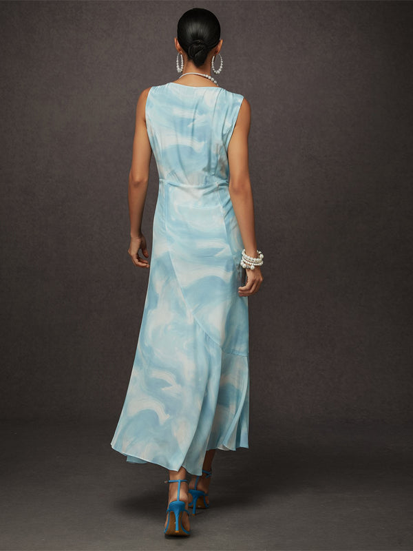 Light Blue Round Neck Sleeveless Midi Dress