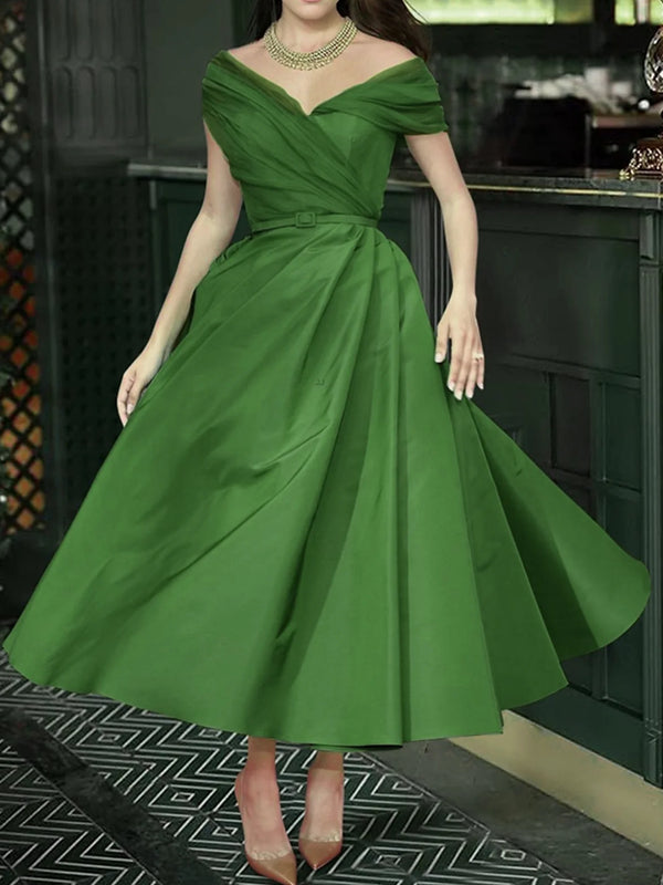 Elegant Plain Mesh Maxi Party Dress With Belt