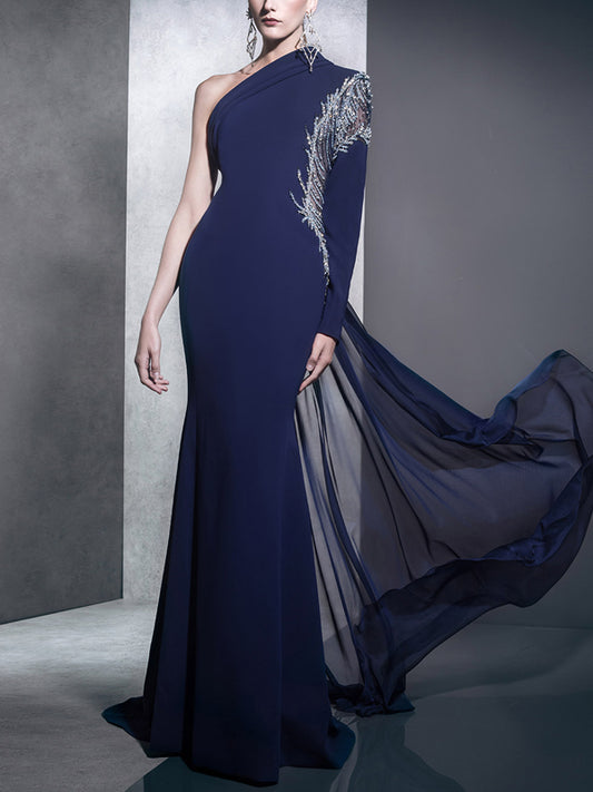 Off-shoulder Sequin Solid Color Maxi Dress