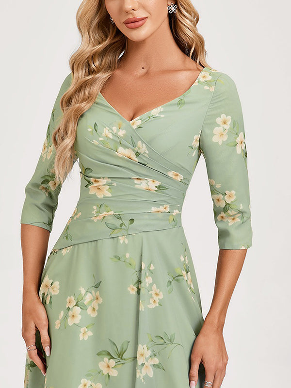 Temperament V-neck Elegant Floral Women's Dress