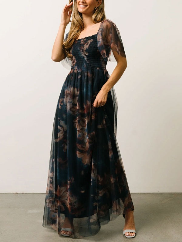 Square Neck Chiffon Temperament Mesh Women's Dress