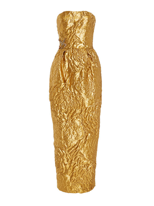 Strapless Lurex Rose Jacquard Cocktail Dress