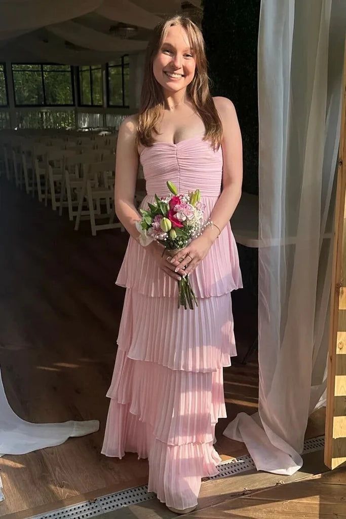 Cream Yellow/Light Pink/Green Fashion Elegant Strapless Long Chiffon Layered Ball Gown Evening Dress Wedding Bridesmaid Party Dress Prom Dress gh3657