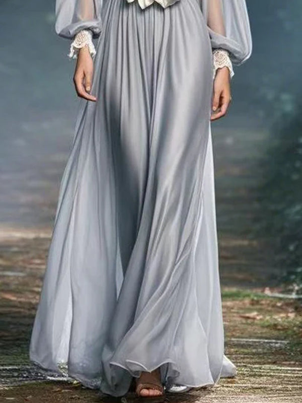 V-neck Floral Chiffon Large Flower Dress