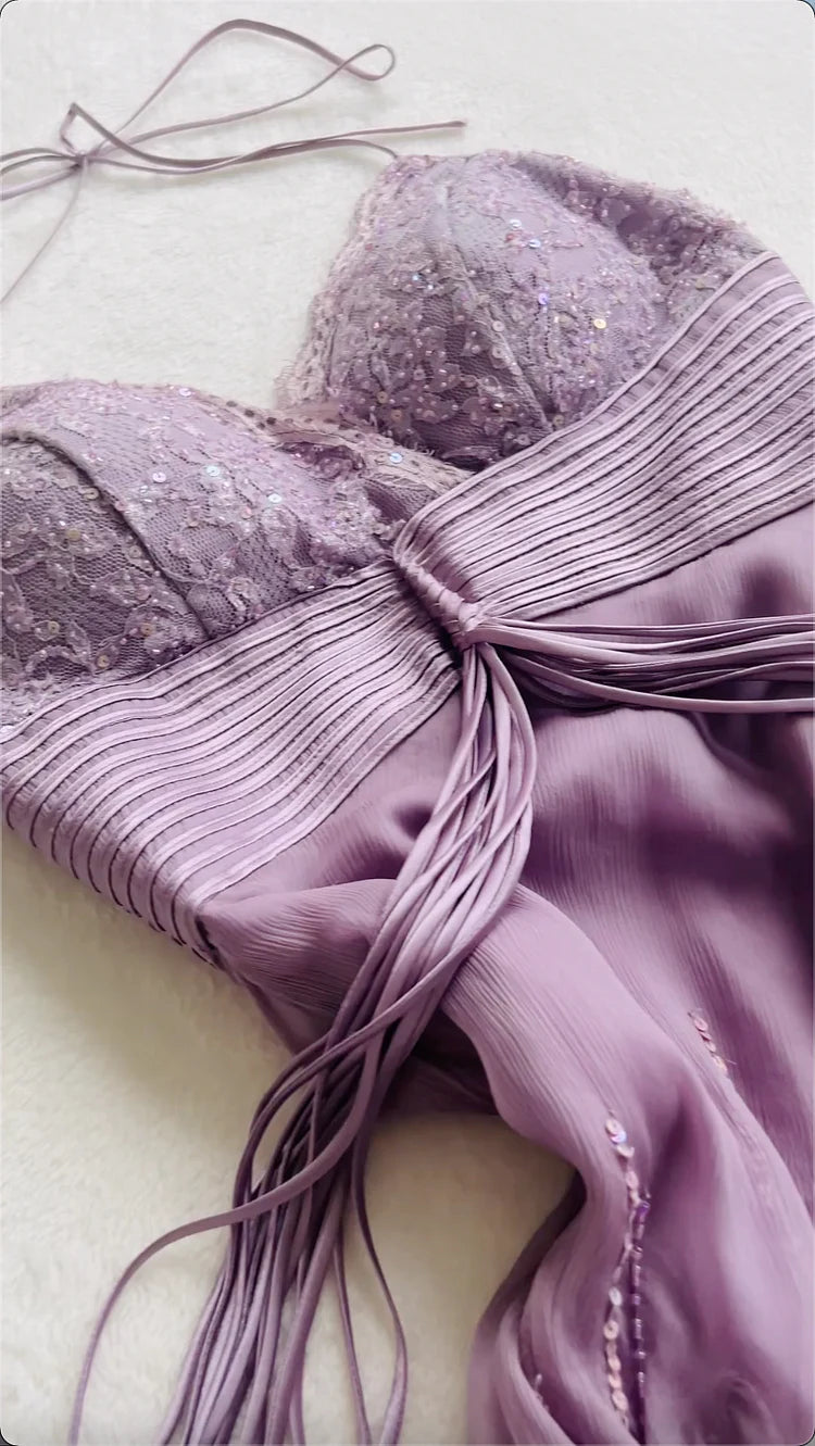 Purple Beautiful Sweet Elegant Sweetheart Neck Exquisite Beaded Suspender Long Chiffon Ball Gown Evening Dress Party Dress Prom Dress gh3822