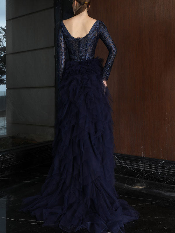 Elegant Women's Dress with Tiered Mesh