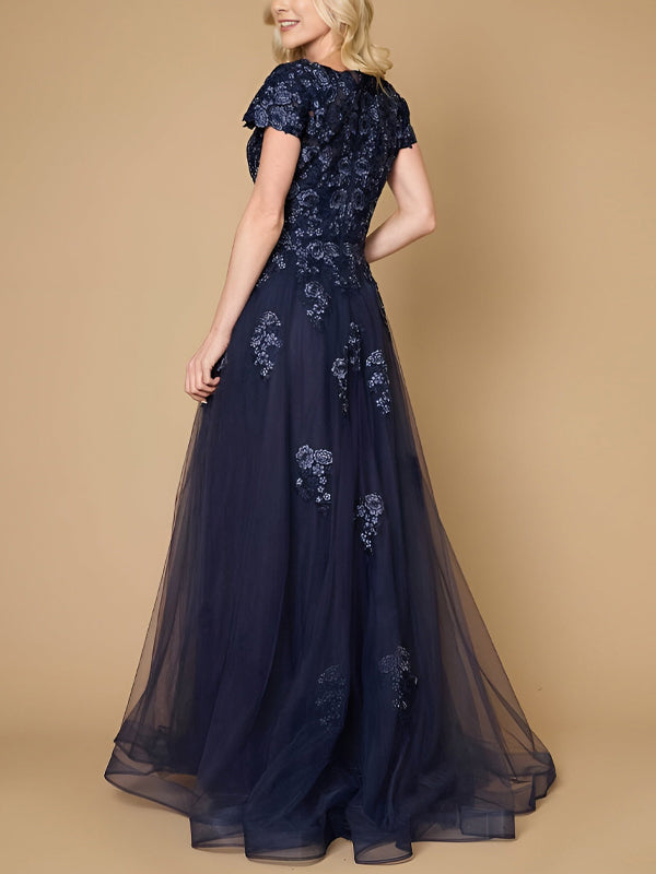 Round Neck Lace Sequin Solid Color Maxi Dress