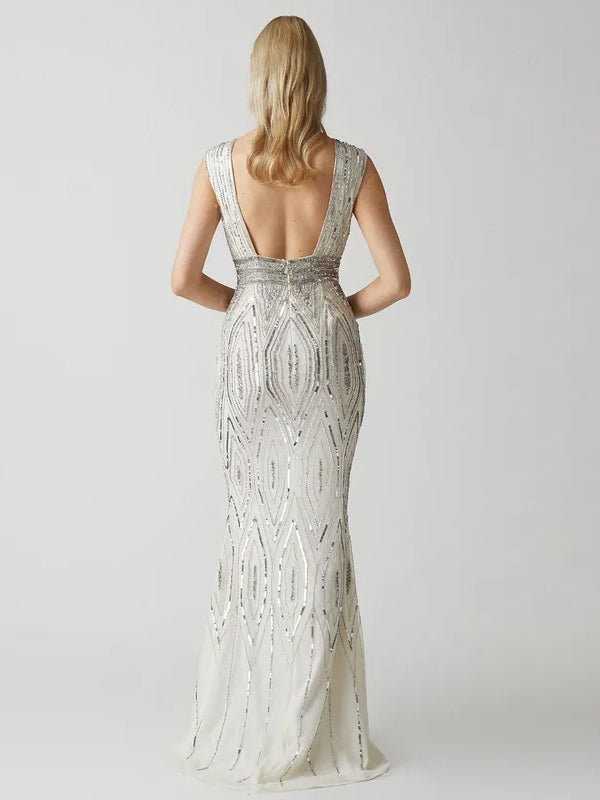 V-neck Sleeveless Sequins Maxi Dress