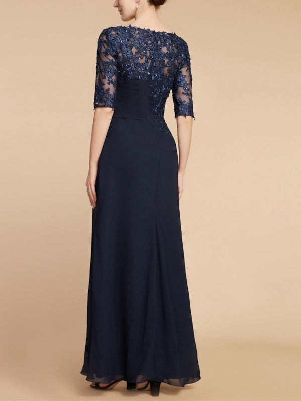 Round Neck Lace Solid Sequins Maxi Dress