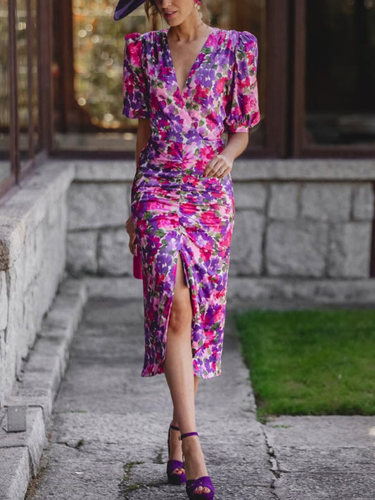 Temperament Puff Sleeves Floral Women's Dress