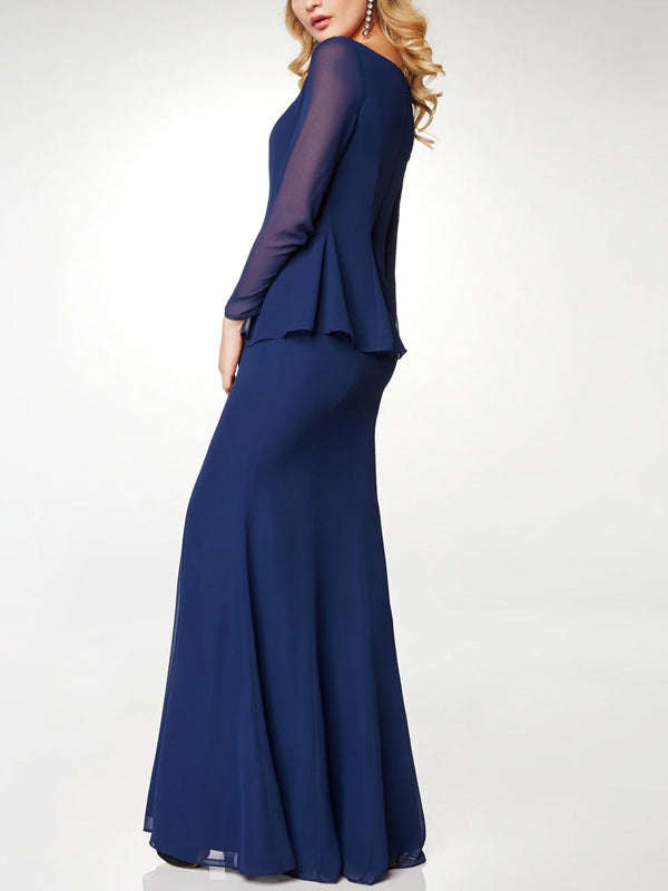 Round Neck Chiffon Solid Color Maxi Dress