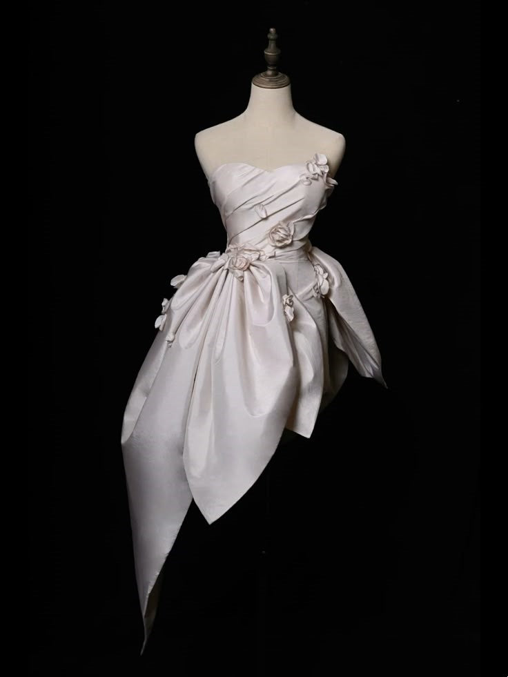 Ivory Short Floral Satin Homecoming Dress Birthday Party Dress gh5049