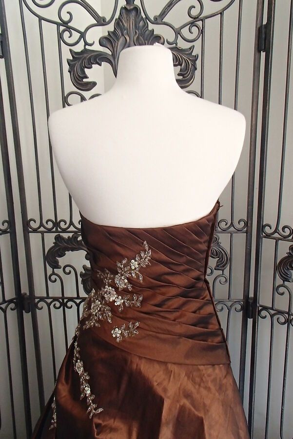 Brown Gorgeous Vintage Exquisite Applique Tube Top Long Elegant Satin Ball Gown Evening Dress gh3313