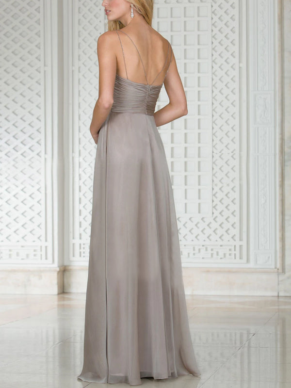 V-neck Solid Color Mesh Maxi Dress