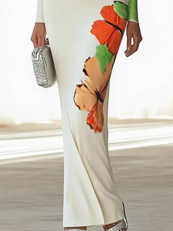 Butterfly Print Slim Fit Women's Dress