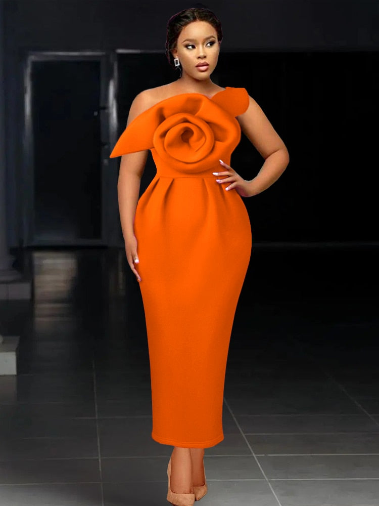 loveedsTM- Women Party Dress Slim Bodycon Sexy One Strap Big Flower Event Christmas Birthday Elegant African Gowns Wedding Guest Robes New