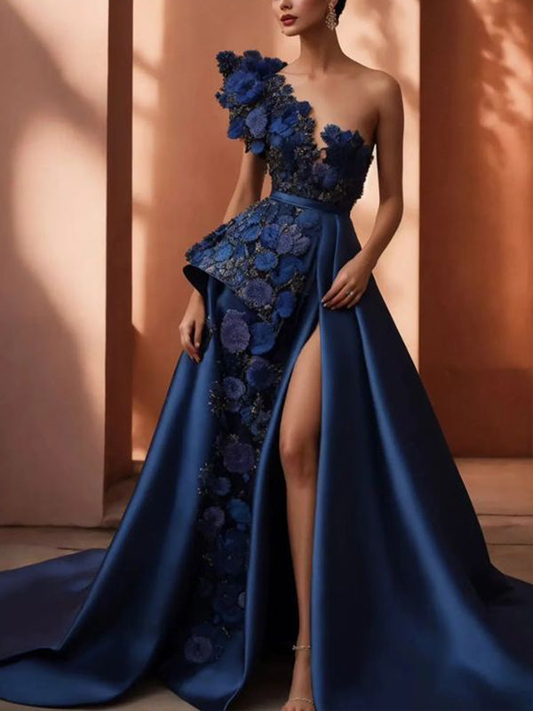 Three-dimensional Flowers Solid Color Maxi Dress