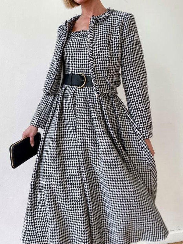 Casual Vintage Temperament Plaid Women's Dress Sets