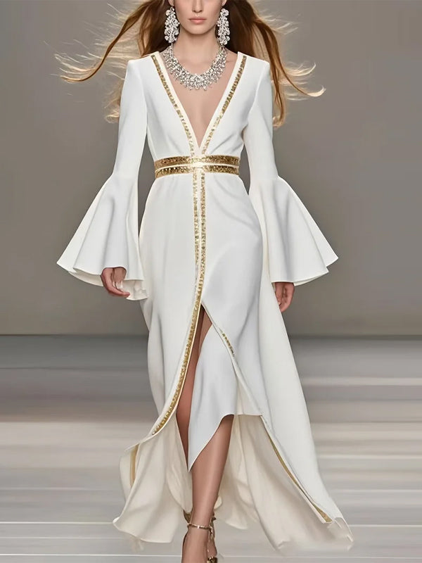 White V-neck Maxi Dress