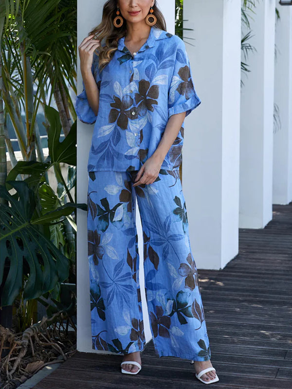 Women's Linen Print Resort Suit
