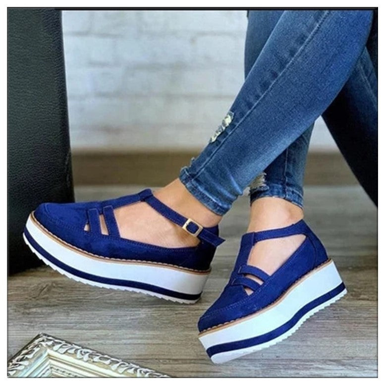 Waterproof trolley stitch round toe wedge sandals