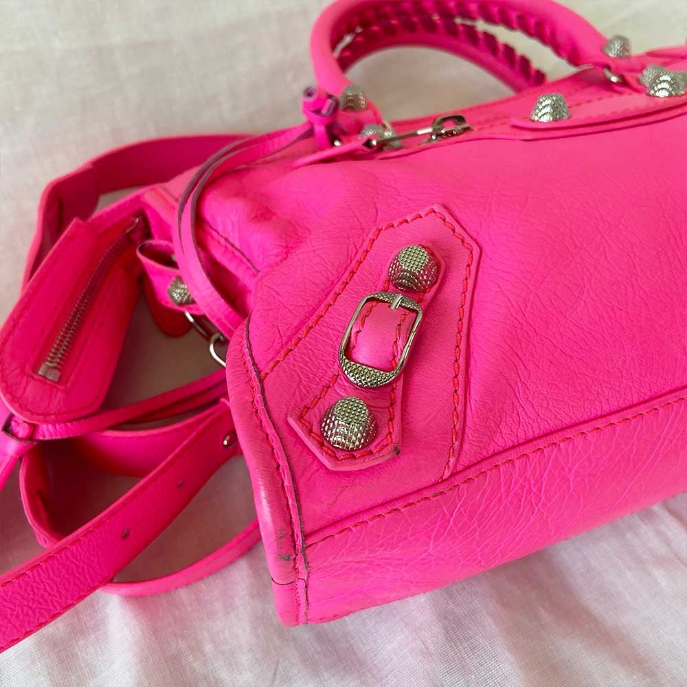 Balenciaga Hot Pink Leather Mini Classic City Bag