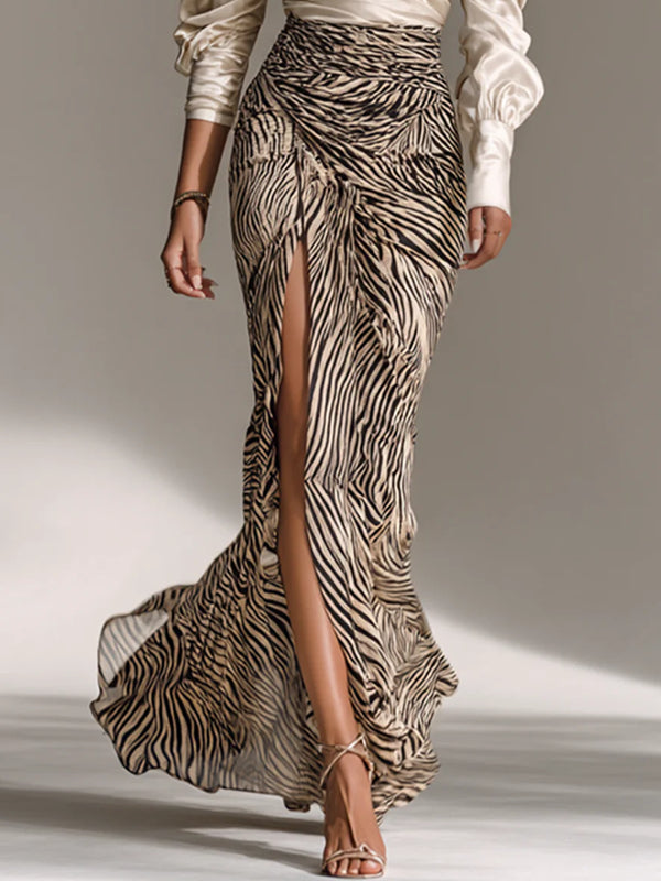 Off-the-shoulder Zebra Print Hip Skirt Women's Dress