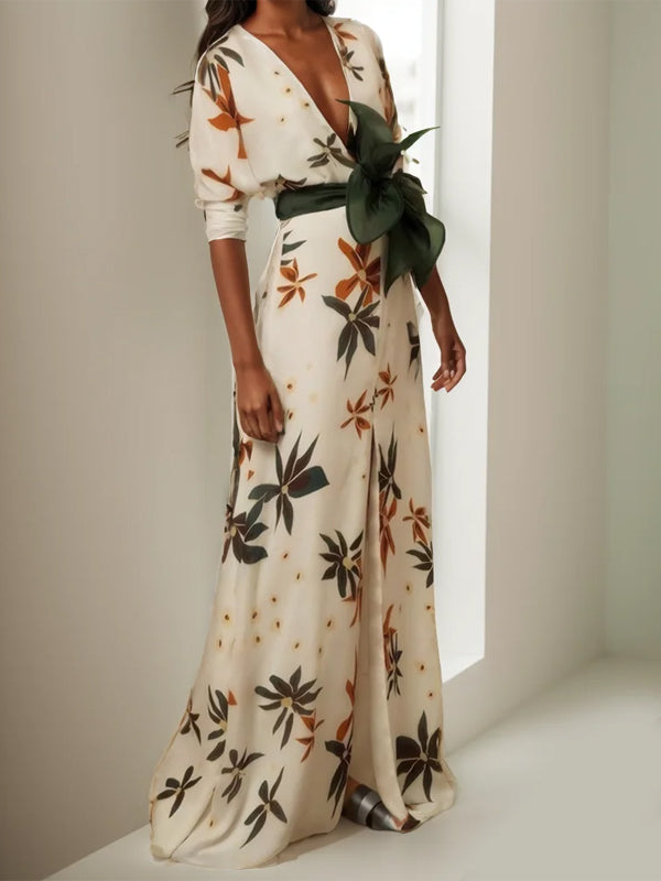 V-neck Print Maxi Dress