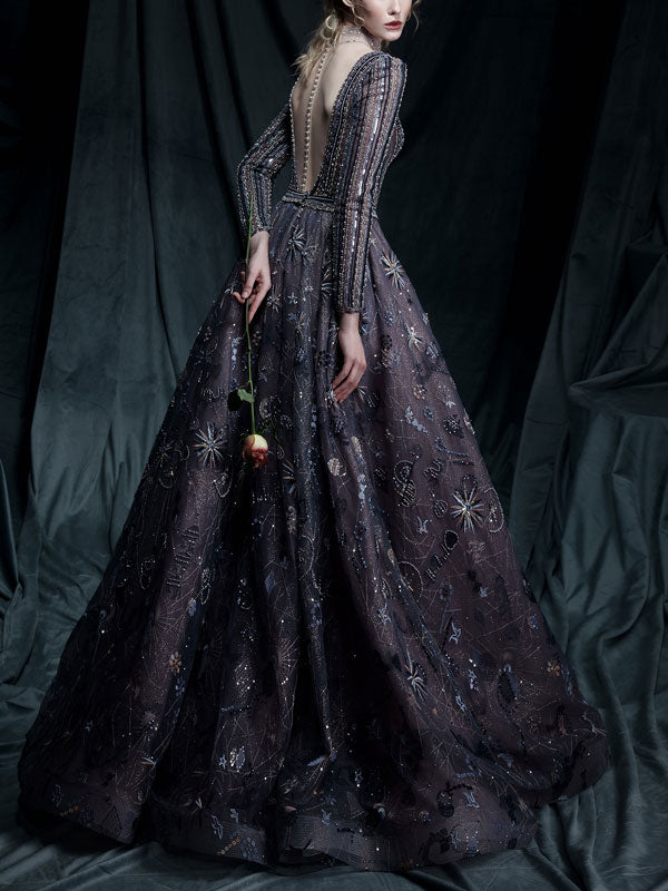 Deep V Temperament Embellished with Elegance Women's Gown