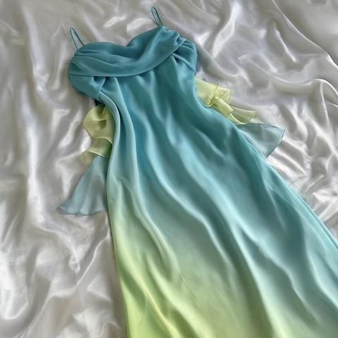 Blue/orange fashion gradient elegant spaghetti strap long chiffon prom dress evening dress party dress gh2934