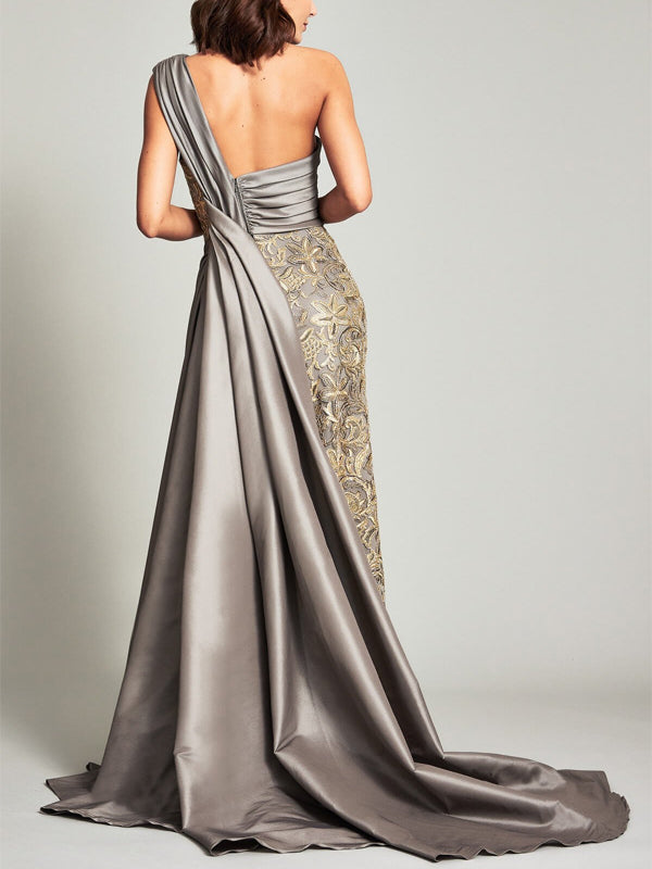 Off-Shoulder Lace Solid Color Maxi Dress